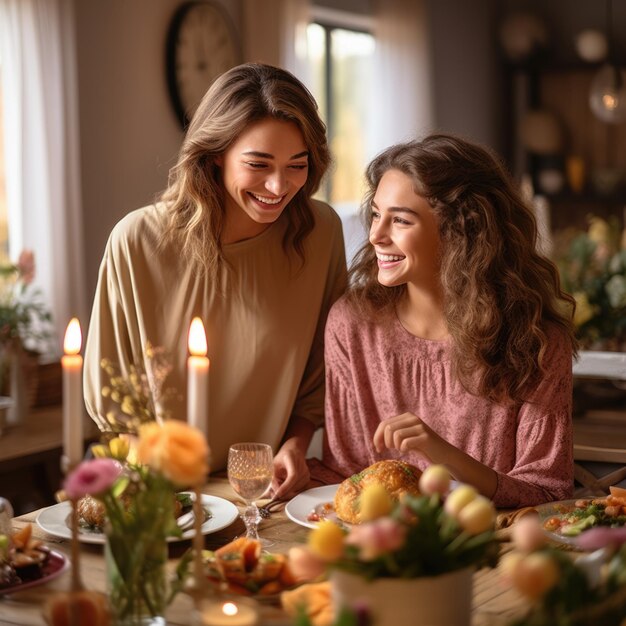 deux amies célébrant Pâques ai généré.