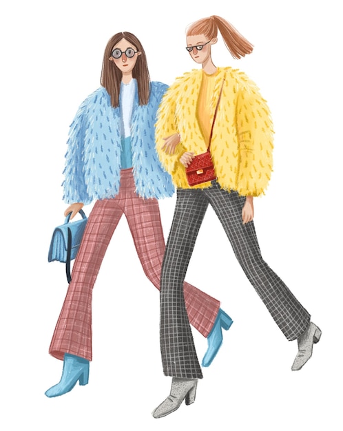 Deux amies qui marchent isolées illustration