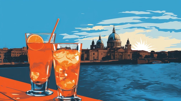 deux aperol spritz sur une soirée d'été dans un restaurant deux verres de spritz d'orange aperol boire le coq