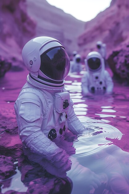 Photo deux astronautes dans l'eau