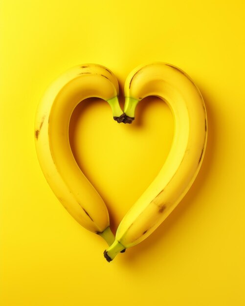 deux bananes faisant un coeur sur fond jaune IA générative