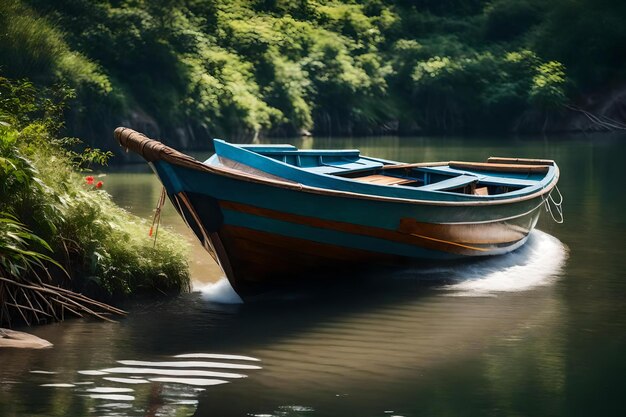 Deux bateaux sont sur l'eau, dont un bleu