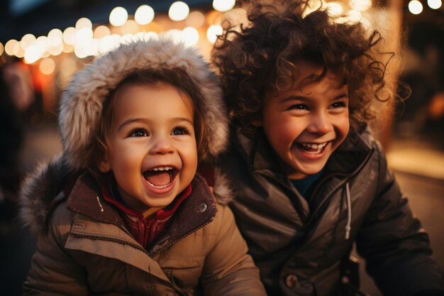 Deux beaux enfants qui s'amusent au parc de lune AI générative