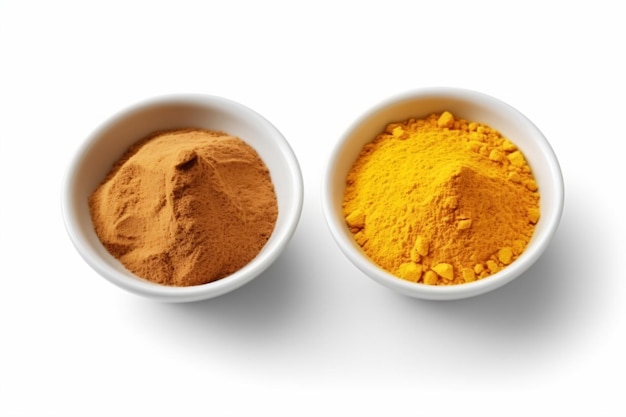 deux bols de tumeric et un bol de poudre