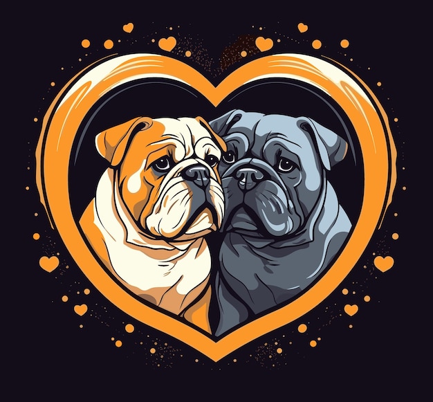 Photo deux bouledogues dans un coeur