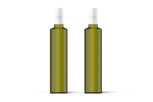 Deux bouteilles d'huile d'olive avec un bouchon blanc.