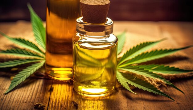 Photo deux bouteilles de parfum assises sur une table en bois avec une feuille qui dit naturel