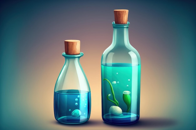 Deux bouteilles en verre avec différentes tailles d'eau douce