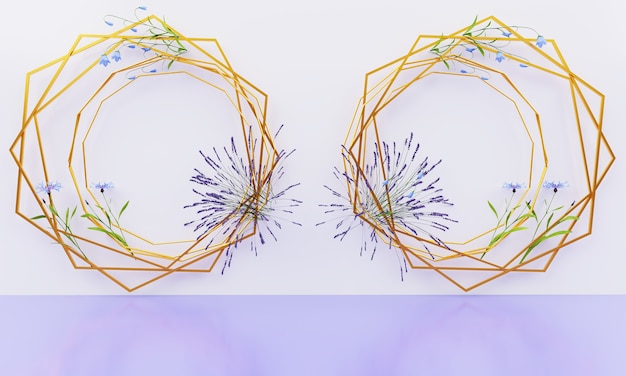 Deux cadre floral doré sur fond blanc