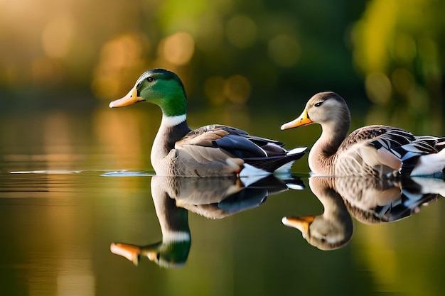 Deux canards colverts nagent dans un étang