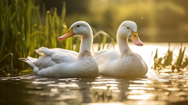 Deux canards flottant gracieusement sur un lac serein