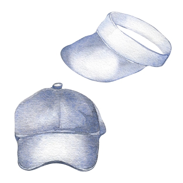 Deux casquettes visière aquarelle illustration isolé sur fond blanc tenue élégante de la femme accessoires d'été de la femme dessinés à la main Design pour magasin vente magazine emballage modèle de vitrine