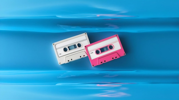 Photo deux cassettes sur fond bleu