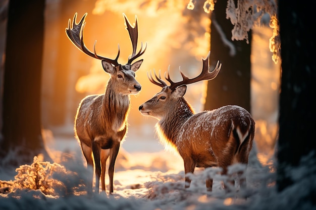 deux cerfs élaphes dans la forêt