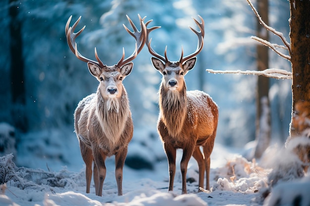 deux cerfs élaphes dans la forêt