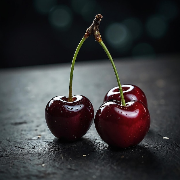 Photo deux cerises sur une table avec le mot 