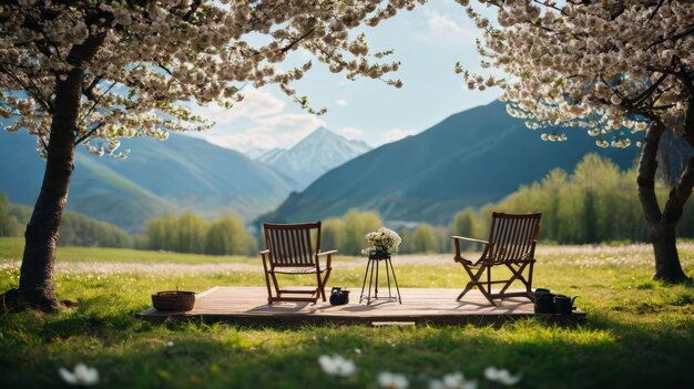 Deux chaises sur un champ d'herbe