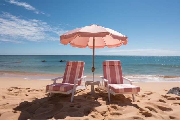 Deux chaises et un parapluie sur une plage déserte image de la nature de la saison d'été