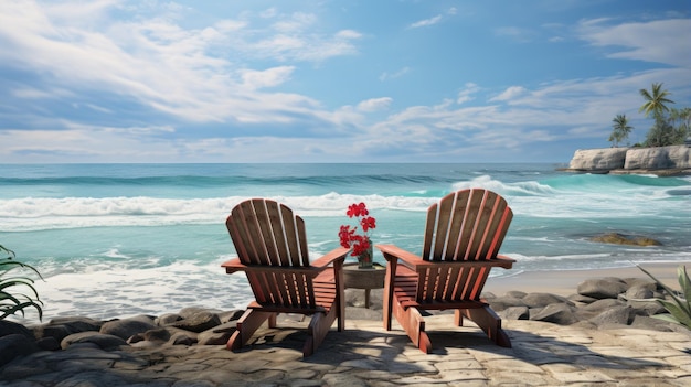 deux chaises de plage fond d'écran HD 8K Image photographique