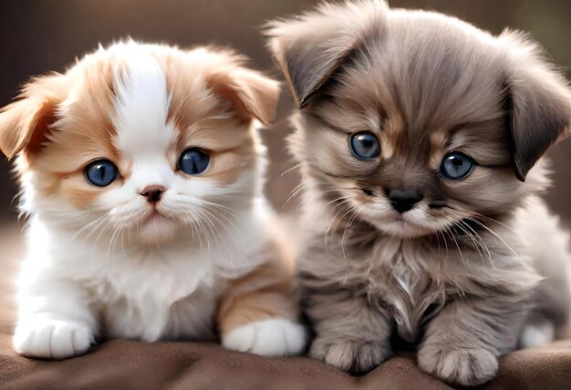 deux chatons aux yeux bleus et l'un a un nez blanc