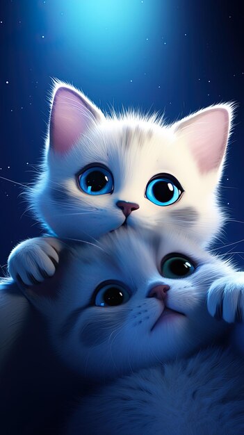 deux chatons blancs aux yeux bleus s'embrassent