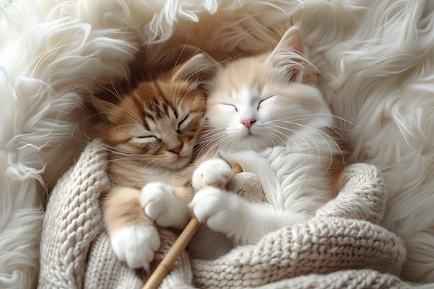 Photo deux chats allongés l'un à côté de l'autre sur une couverture