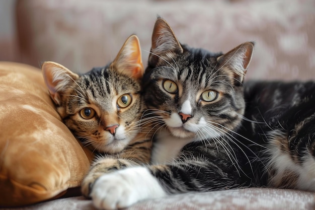 Deux chats sur le canapé.