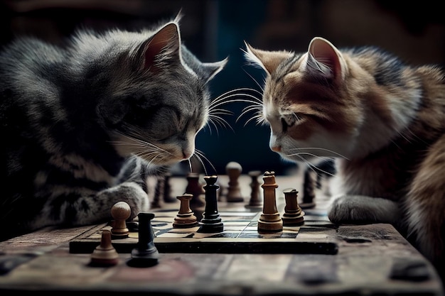 Deux chats jouent aux échecs générative ai