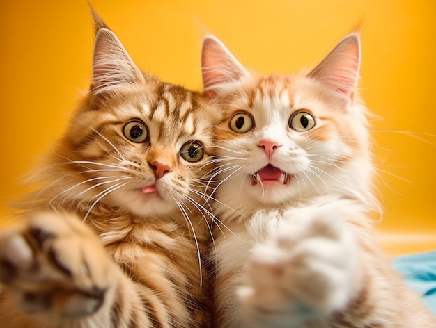 Deux chats prenant une photo de selfie générée par l'IA