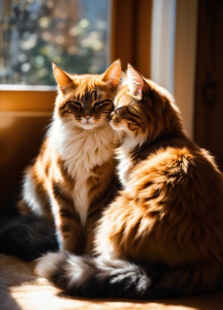 deux chats sont assis l'un à côté de l'autre l'un a une tache blanche sur la tête