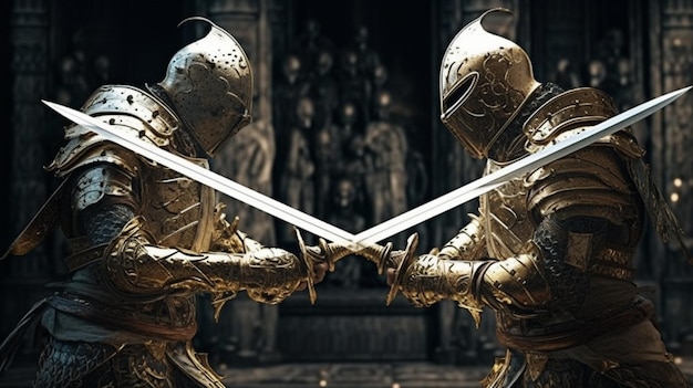 Deux chevaliers se battent avec une épée à la main