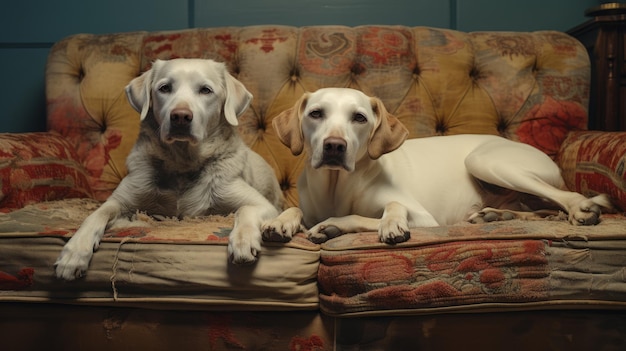 deux chiens sur le canapé à la maison