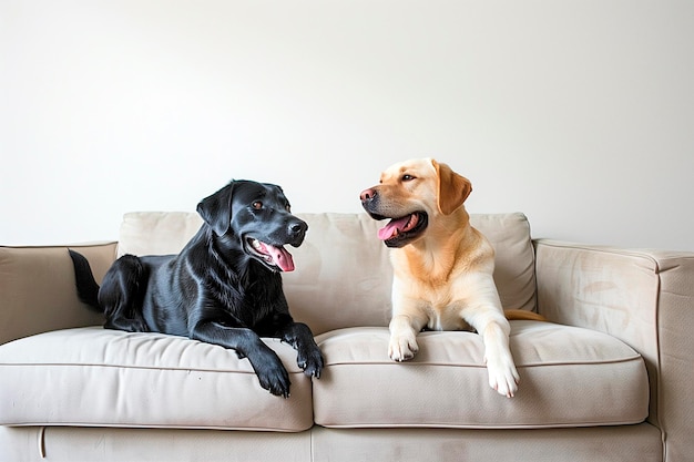 Photo deux chiens labrador sur le canapé