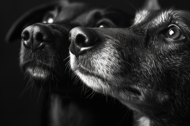 Deux chiens en noir et blanc