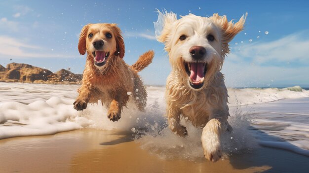 Deux chiens profitant d'une journée amusante à la plage