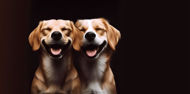 deux chiens regardent vers le haut et l'un dort avec les yeux fermés