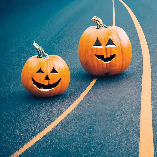 deux citrouilles sur le chemin de l'espace de copie d'Halloween