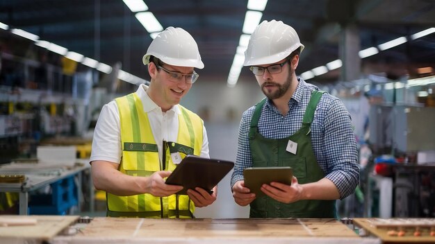 Deux collègues dans une usine.