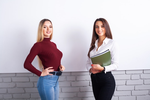 Deux collègues féminines au bureau travaillant ensemble.