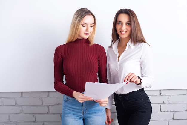 Deux collègues féminines au bureau travaillant ensemble.