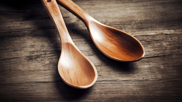 Deux cuillères en bois sur une table en bois