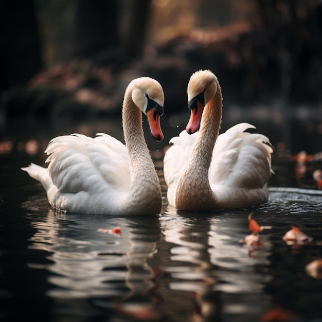 Deux cygnes amoureux ornent l'eau avec élégance pour les médias sociaux