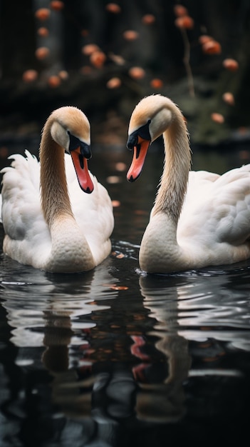 Deux cygnes amoureux ornent l'eau avec élégance