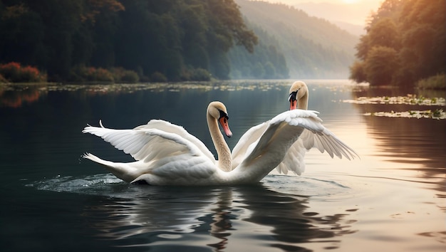 Deux cygnes sur un lac