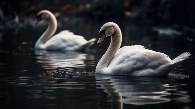 Deux cygnes nageant dans un lac