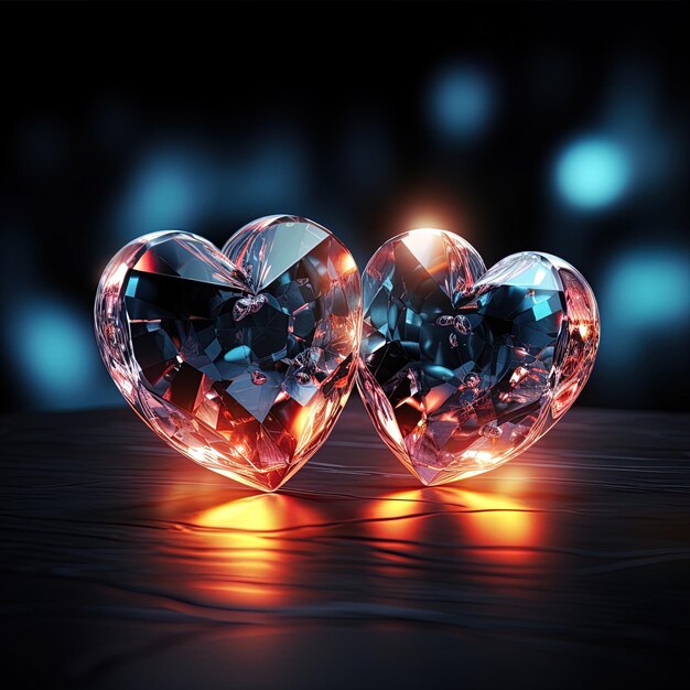 Photo deux diamants en forme de cœur avec les mots diamants dessus
