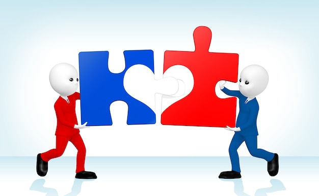 Deux dirigeants tentent de relier le puzzle de l'amitié. illustration 3D