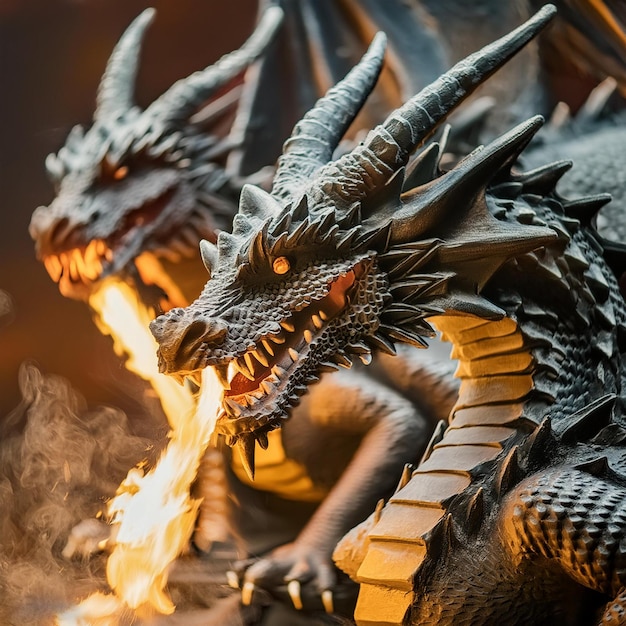 Photo deux dragons avec des flammes qui sortent d'eux dont l'un brûle