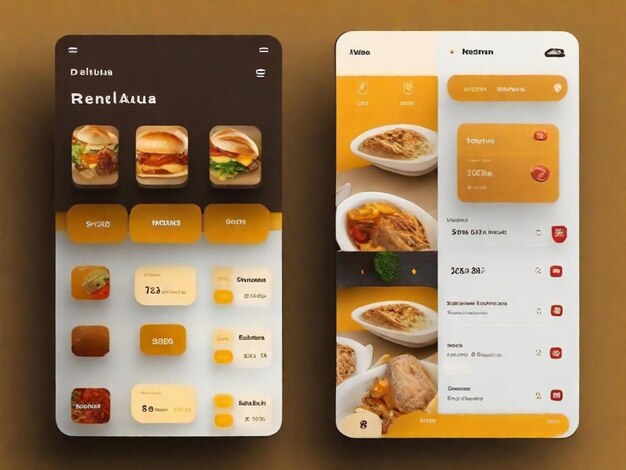 Photo deux écrans de différents types d'aliments tels que la nourriture et les boissons applications mobiles