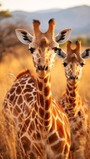 Deux élégantes girafes debout hautes et majestueuses dans le vaste paysage de la savane africaine